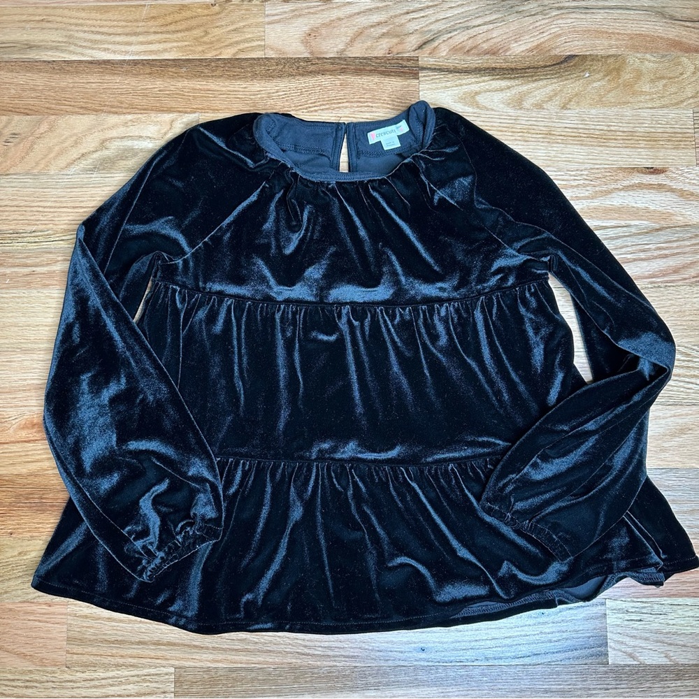 EUC CREWCUTS J.CREW Size 8 Velvet Black Tiered Shirt